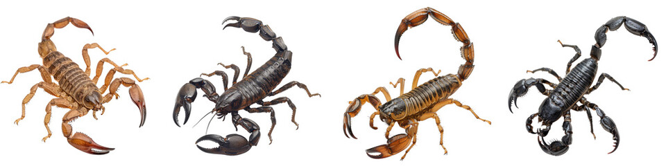 Collection of scorpions isolated on transparent or white background