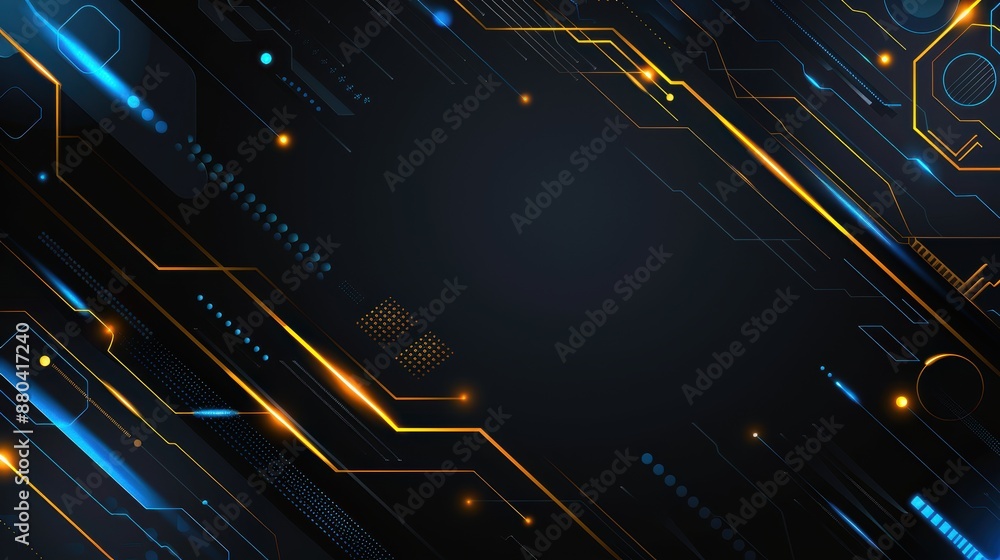 Poster futuristic abstract digital circuit with glowing lines.