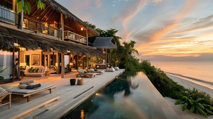 Luxurious Tropical Beachfront Villa with Infinity Pools and Stunning Sunset View
