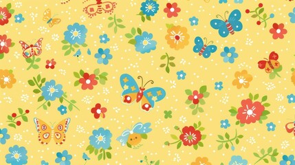 Seamless pattern with vibrant butterflies and flowers