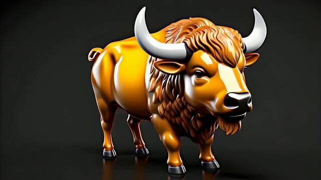3d glassy a animal bison emoji on black