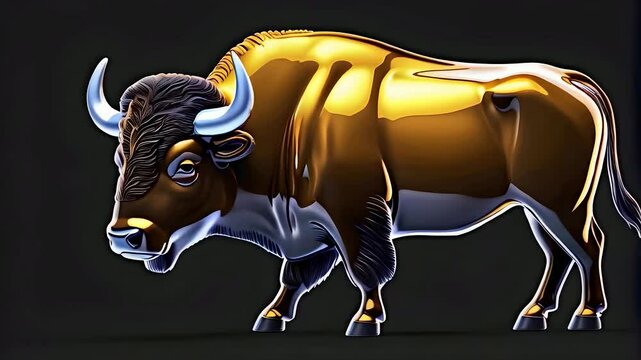 3d glassy a animal bison emoji on black