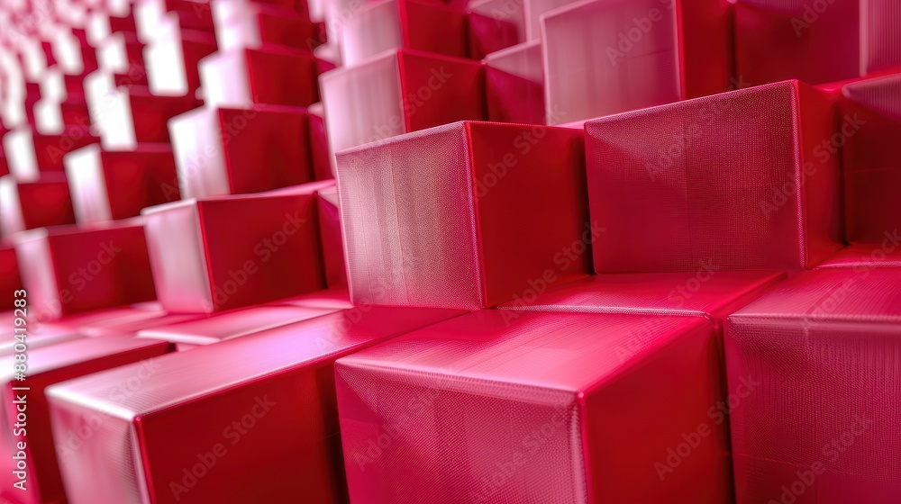 Poster abstract red boxes stacked in a geometric pattern.