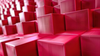Abstract red boxes stacked in a geometric pattern.