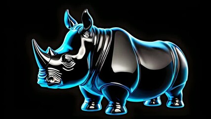 3d glassy a animal rhiceros emoji on black