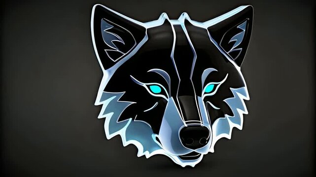 3d glassy a animal wolf emoji on black background