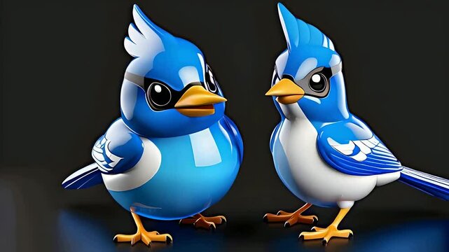 3d glassy a birds blue jay emoji on black
