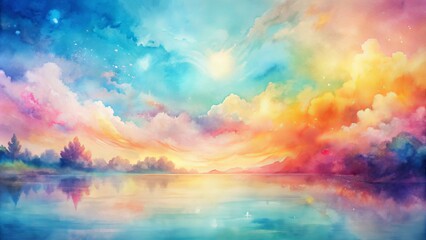 Obraz premium Vibrant abstract watercolor background featuring blended pastel hues, soft brushstrokes, and subtle texture, evoking a sense of calm serenity.