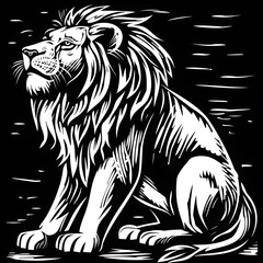 Obraz premium Hand drawn lion silhouette in a minimal style. Black and white graphic illustration isolated on transparent background 