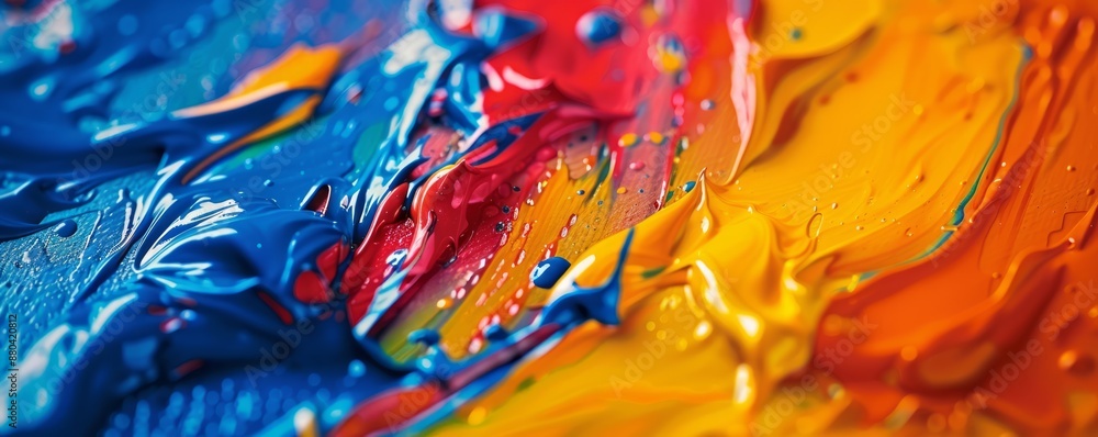 Poster a splash of paint on a canvas, its colors bleeding and blending into each
