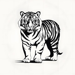 Obraz premium Hand drawn tiger silhouette in a minimal style. Black and white graphic illustration isolated on white background