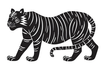 Obraz premium Hand drawn tiger silhouette in a minimal style. Black and white graphic illustration isolated on white background