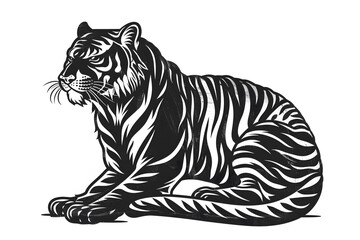 Obraz premium Hand drawn tiger silhouette in a minimal style. Black and white graphic illustration isolated on white background
