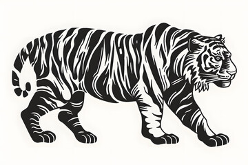 Obraz premium Hand drawn tiger silhouette in a minimal style. Black and white graphic illustration isolated on white background