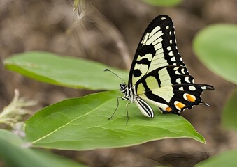 Butterfly on a leaf_ Lime Butterfly (Papilio demoleus).