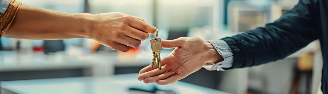 Colleague Handing Over Office Keys Signifying Transition in Professional Life
