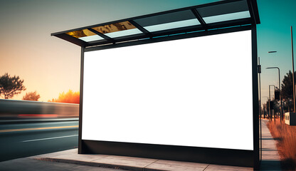Big horizontal blank billboard on the road side, Outdoor billboard mockup for advertisement placement