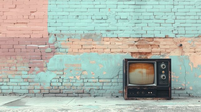 The retro television by wall