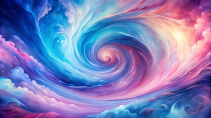 Vibrant, swirly, abstract watercolor background features soft, blended hues of blue, purple, and pink, evoking emotions of serenity and peacefulness.