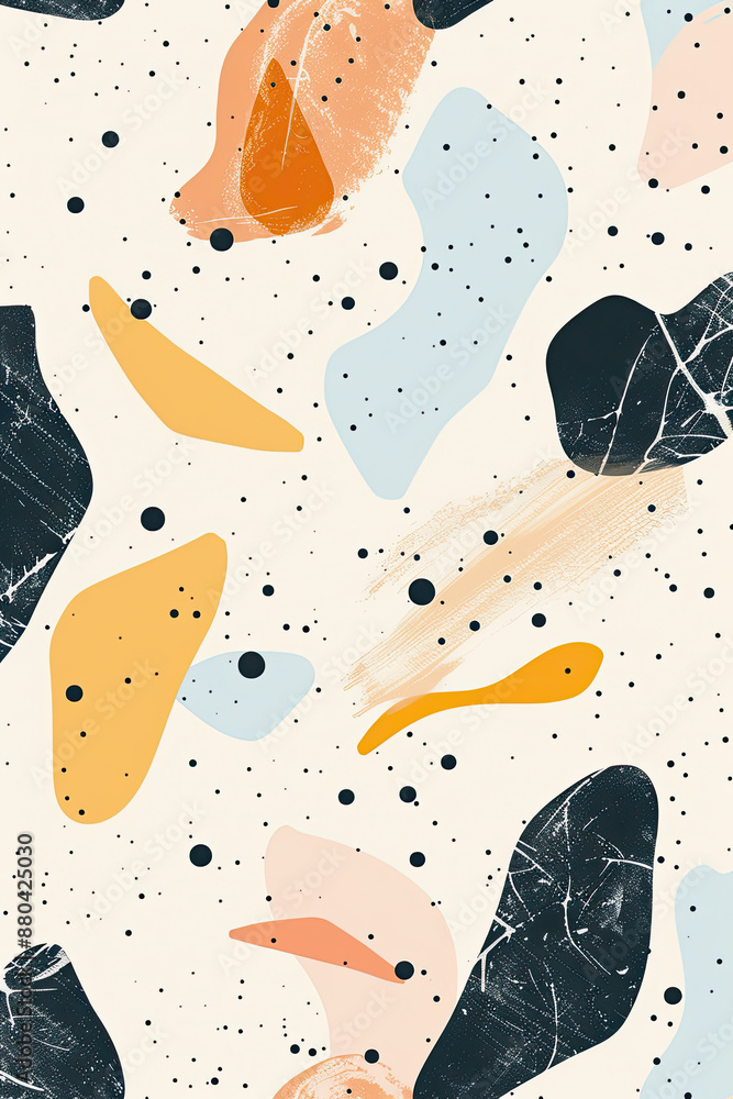 Poster an abstract painting of some rounded lines and shapes with spots