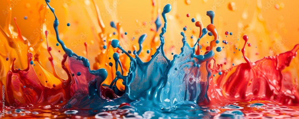 Poster a splash of paint on a canvas, its colors bleeding and blending into each other.