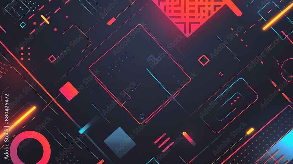 Poster Bright, abstract pattern with neon shapes and lines.