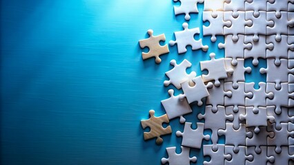 A beautifully organized jigsaw puzzle on a calming blue background signifies business success and prosperity with ample space for overlaying text.