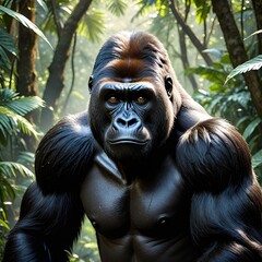 Fototapeta premium Gorilla in jungle ,gorilla close up view ,gorilla animal,gorilla, top level view, download,beautiful view, simple background