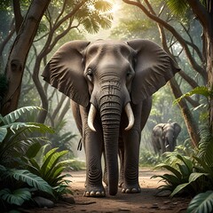 Fototapeta premium elephant in the zoo, elephant in the jungle,elephant family,elephant,animals in jungle,top level view ,beautifull view, simple background, 3d elephant