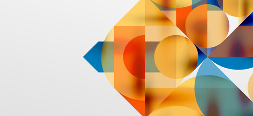 Circles and shadows. Colorful round elements with triangles, semi circles and other shapes. Vector Illustration For Wallpaper, Banner, Background, Card, Book Illustration, landing page