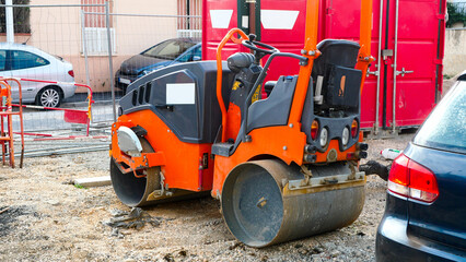 Excavator, excavator boom, wheels, tracks, bucket, for repair, construction site, construction equipment, metal, road, asphalt, sand, repair, restoration, black, special equipment, Europe, France