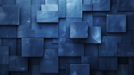 High-end block-like wall design featuring layered rectangular panels in shades of blue, creating a cool and elegant abstract background