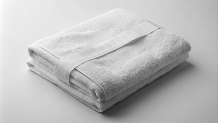 Blank, crumpled, and folded towels surround a central label area with a peel-off backing, awaiting custom brand design.