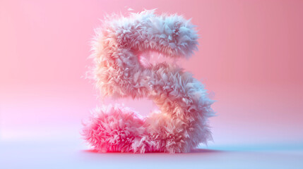Fototapeta premium Pastel creative and fluffy number five on festive background, Happy birthday concept