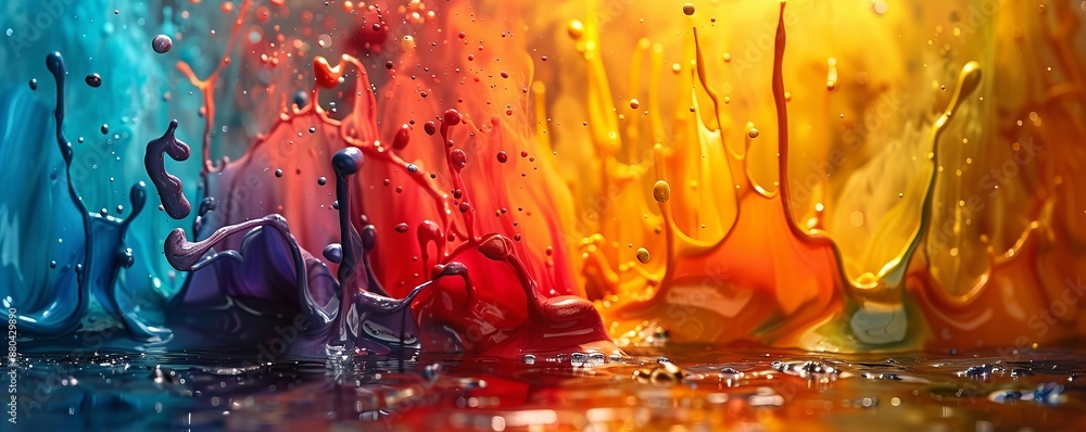 Poster a splash of paint on a canvas, its colors bleeding and blending into each other.