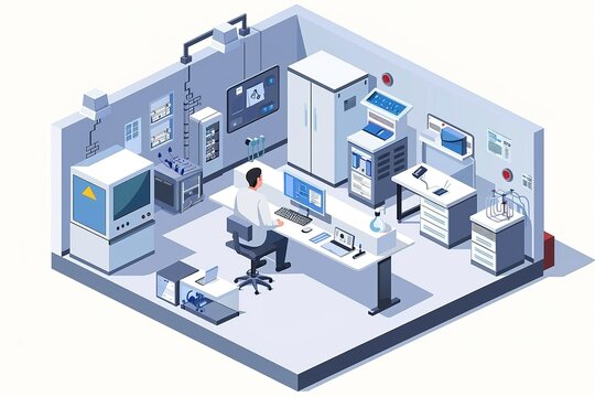 research and development engineer room, isometric