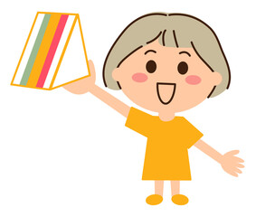 サンドイッチを持って上げる灰色の髪の女子