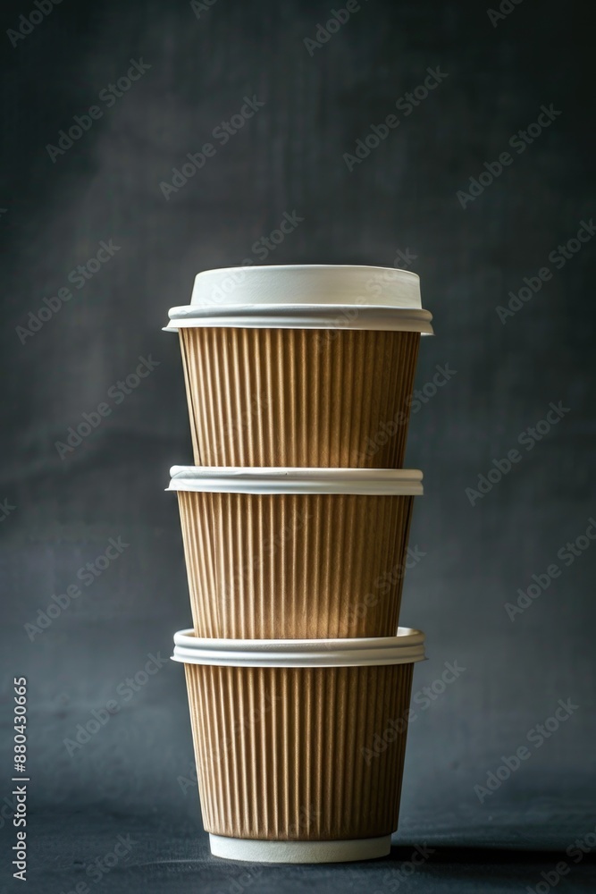 Aufkleber three coffee cups sitting on a table with no surrounding context, suitable for use in interior desig