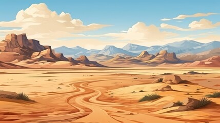 Naklejka premium Deserts flat design side view arid theme cartoon drawing Tetradic color scheme
