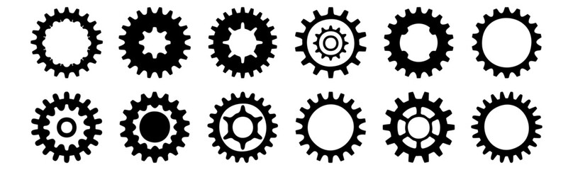 Gear silhouettes set, pack of vector silhouette design, isolated background