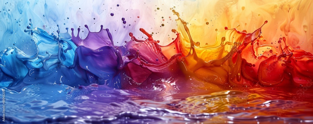 Poster a splash of paint on a canvas, its colors bleeding and blending into each other.