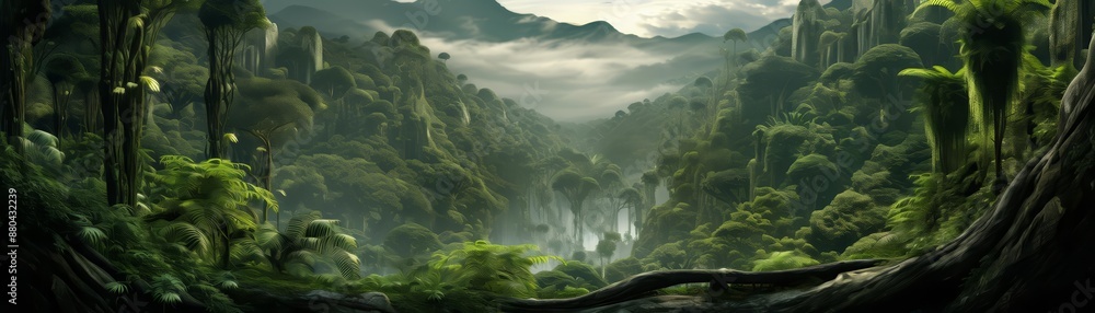 Poster forests flat design top view rainforest theme 3d render monochromatic color scheme