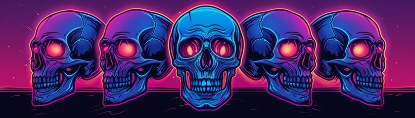Naklejka premium Macabre skeletal forms, unnerving glow, neon hues, dark fantasy style, eerie lighting, high detail