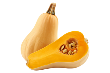 butternut squash isolated on a white background, great for autumn themes and decorations.