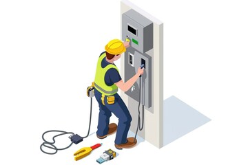 Technician installing electric Charger on wall