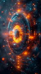 Obraz premium Futuristic Technology Abstract With Orange Lights. A close-up of a digital abstract with glowing orange lights and dark blue background.