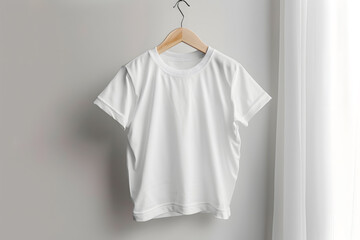 White t-shirt for kid on a hanger mockup isolated on white background

