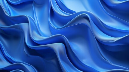Obraz premium Fashion wallpaper with wavy ruffles, blue cloth macro, 3D render, abstract backdrop with folded textile ruffle