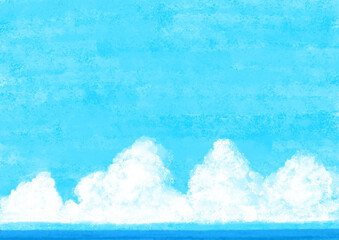 入道雲が浮かぶ空と海