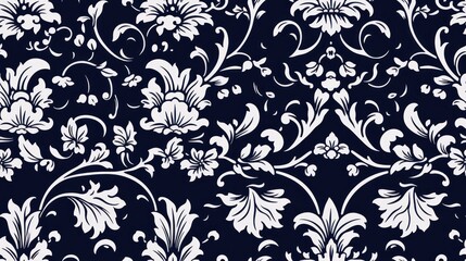 Fototapeta premium A blue and white floral pattern with a damask